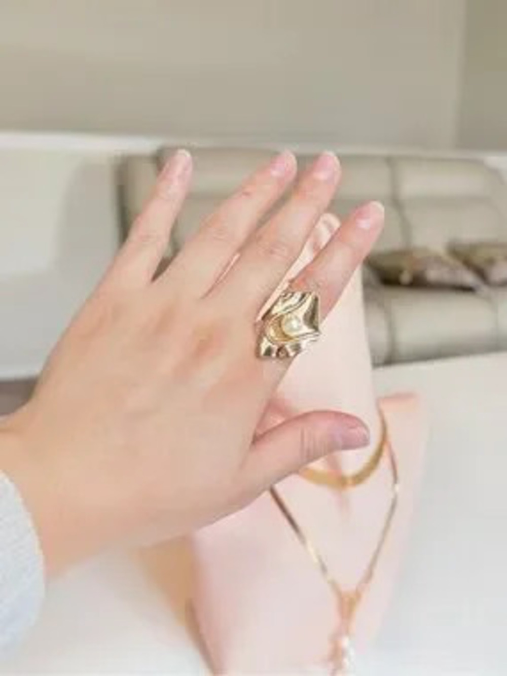 Gold Statement Ring with Pearl Accent
